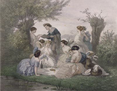Desayuno en la primavera, grabado por Regnier, Bettannier y Morlon de A. de Beaumont